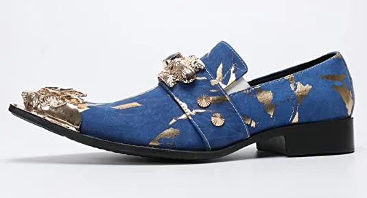 Men's Suede Western Loafers Dragon Metal Tip