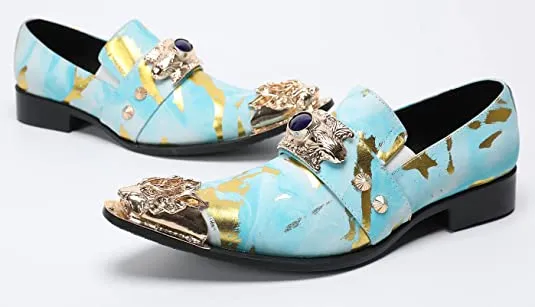 Men's Suede Western Loafers Dragon Metal Tip