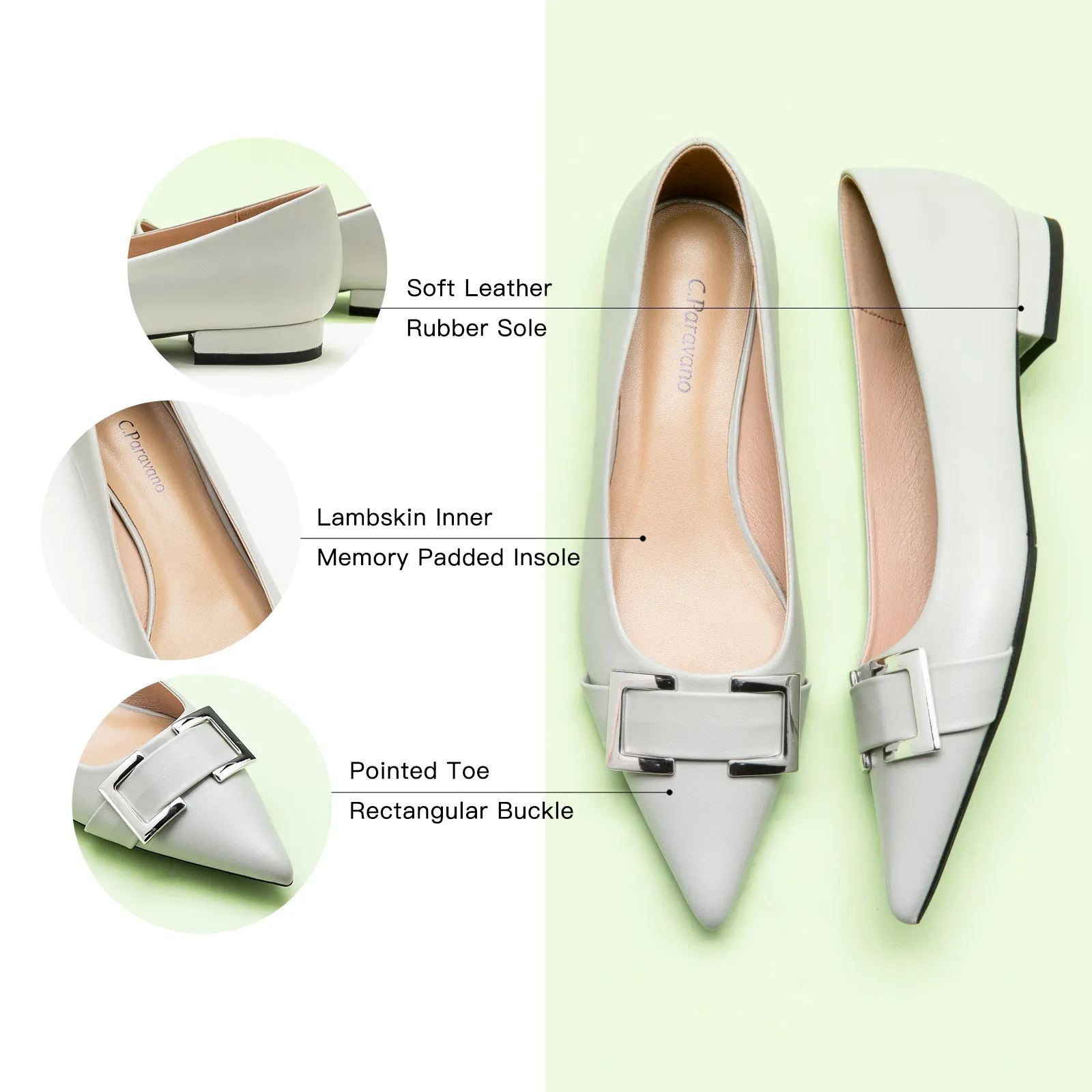 Metal Buckle Flats (Aida) Grey