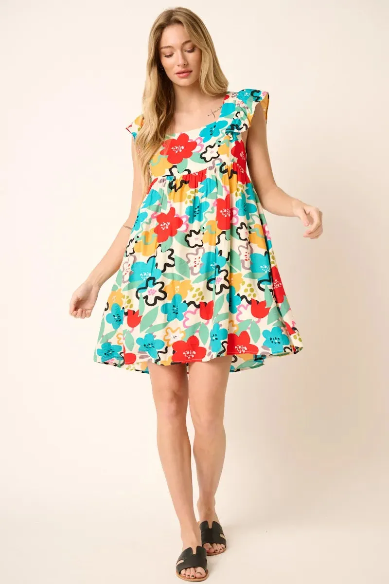 Mittoshop Multi Color Flower Print Babydoll Dress