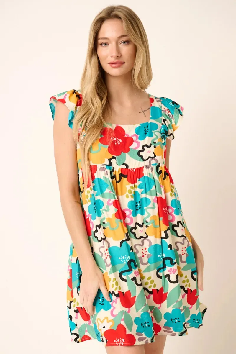 Mittoshop Multi Color Flower Print Babydoll Dress
