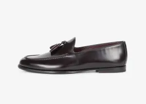Mocassino con nappine in pelle spazzolata bordeaux