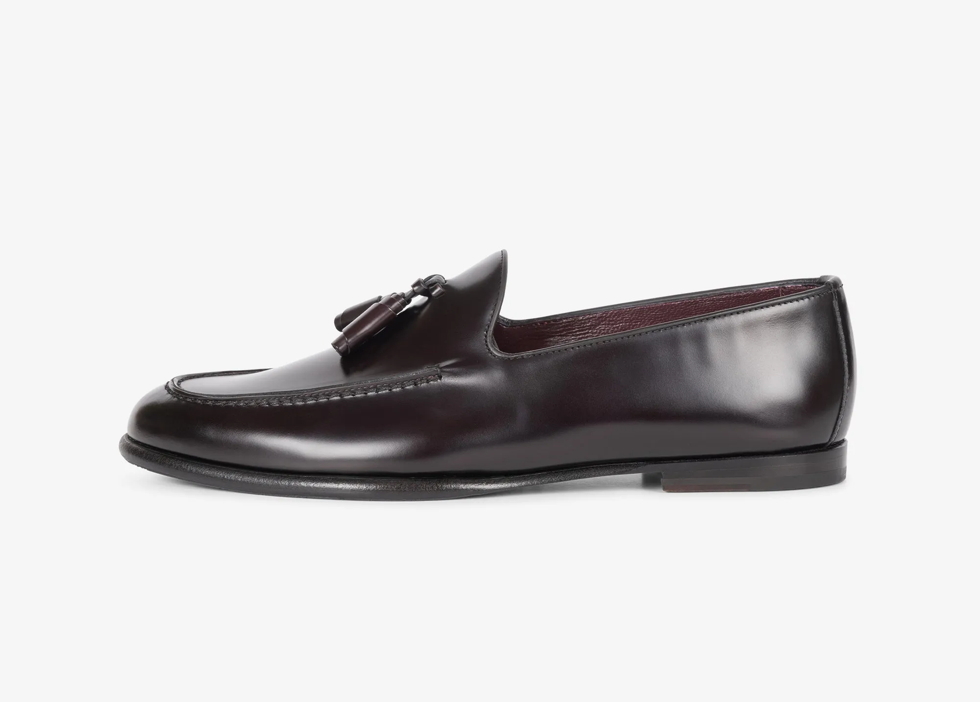 Mocassino con nappine in pelle spazzolata bordeaux
