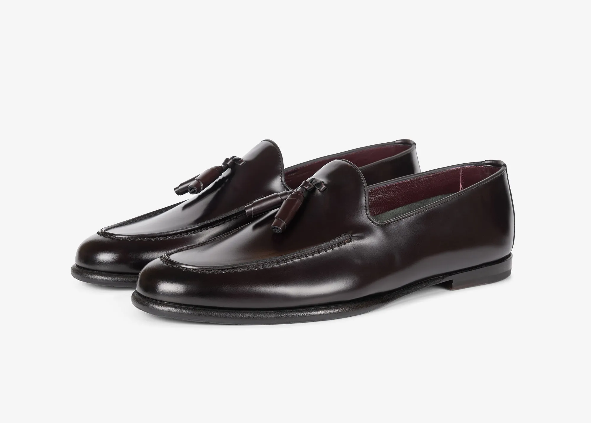 Mocassino con nappine in pelle spazzolata bordeaux
