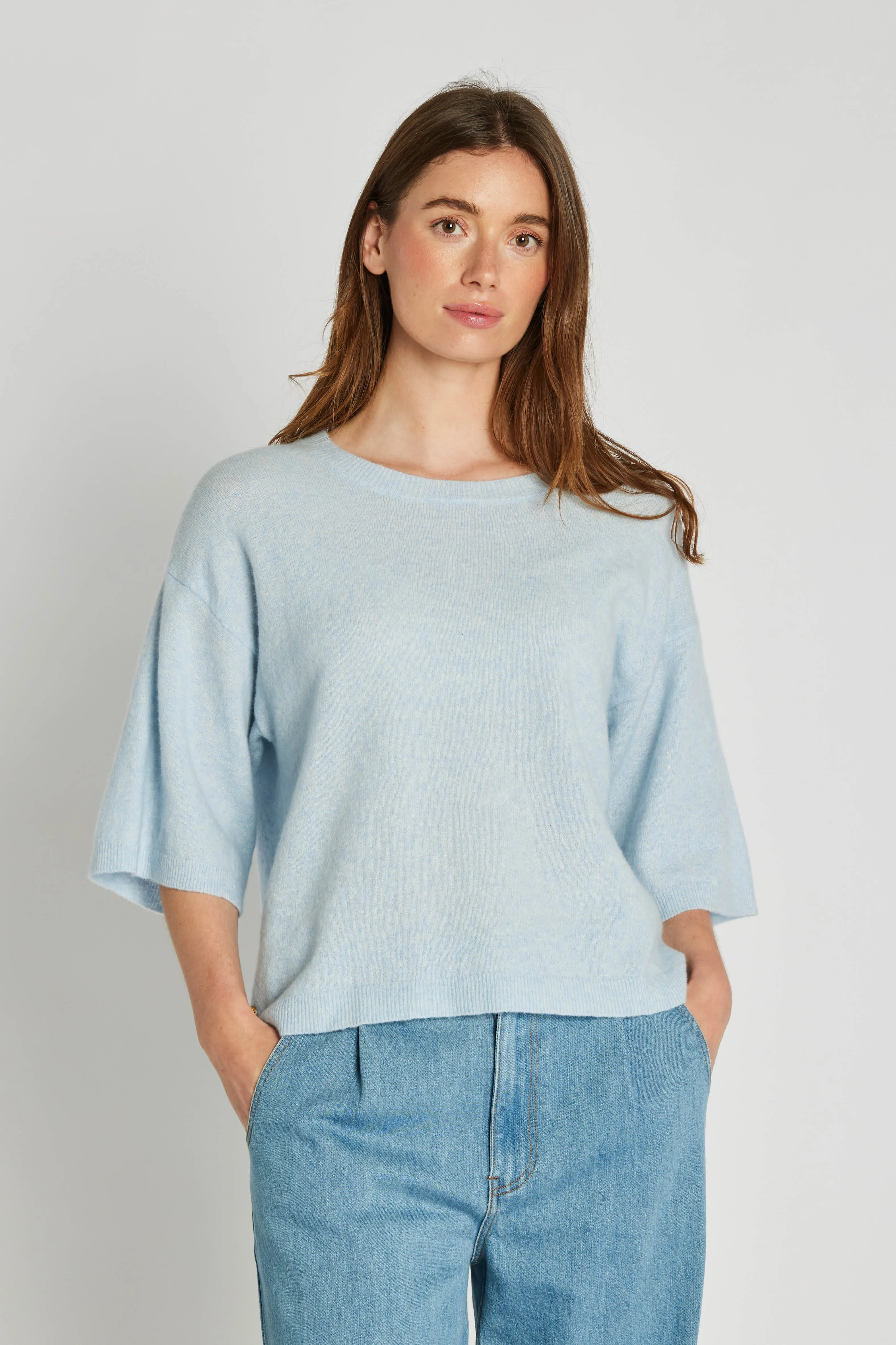 Montero striktrøje - Light blue melange