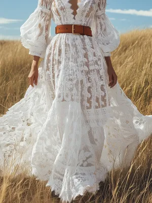 Nancy™ | V-neck Lantern Sleeve Maxi Dress