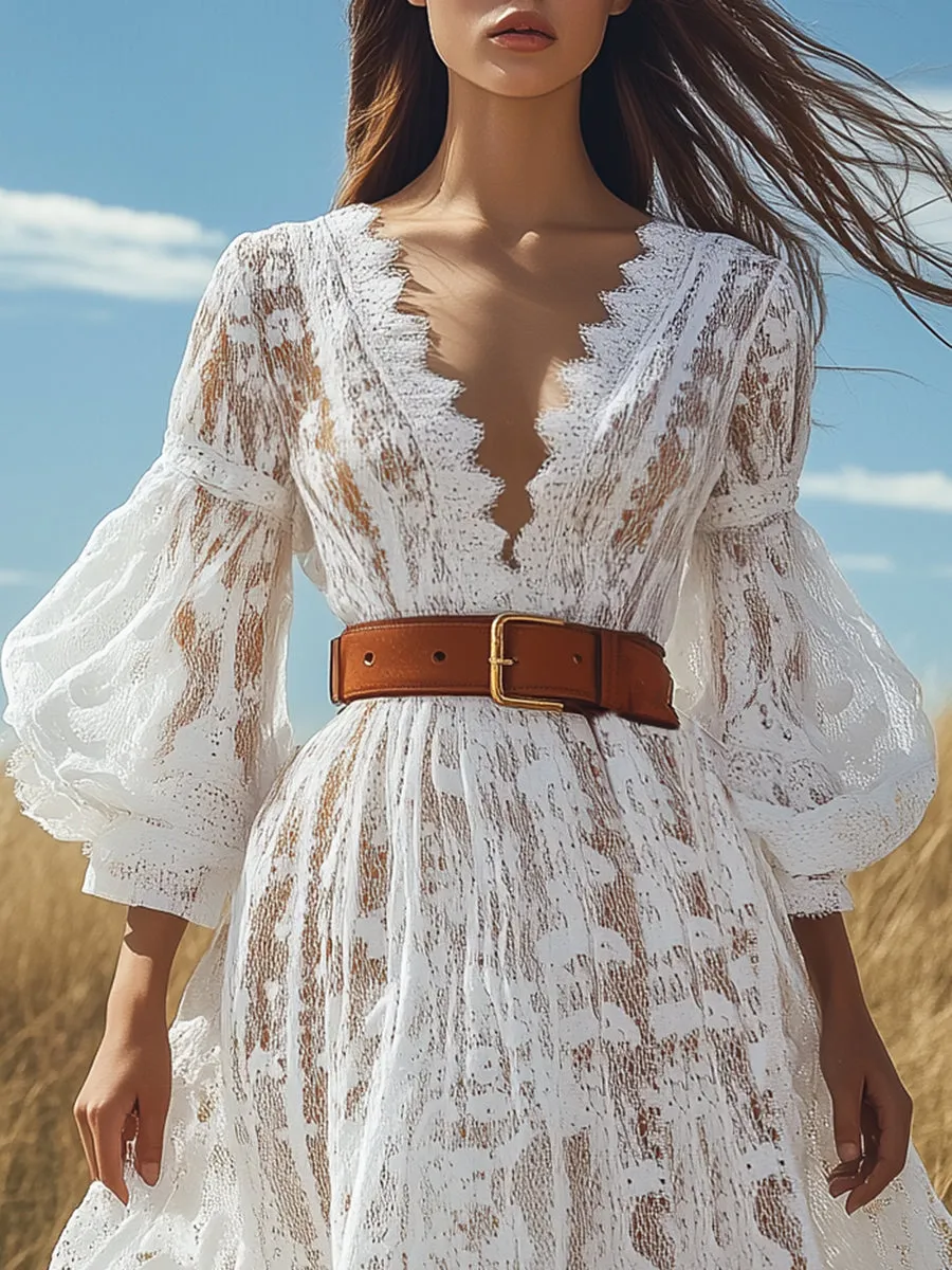 Nancy™ | V-neck Lantern Sleeve Maxi Dress