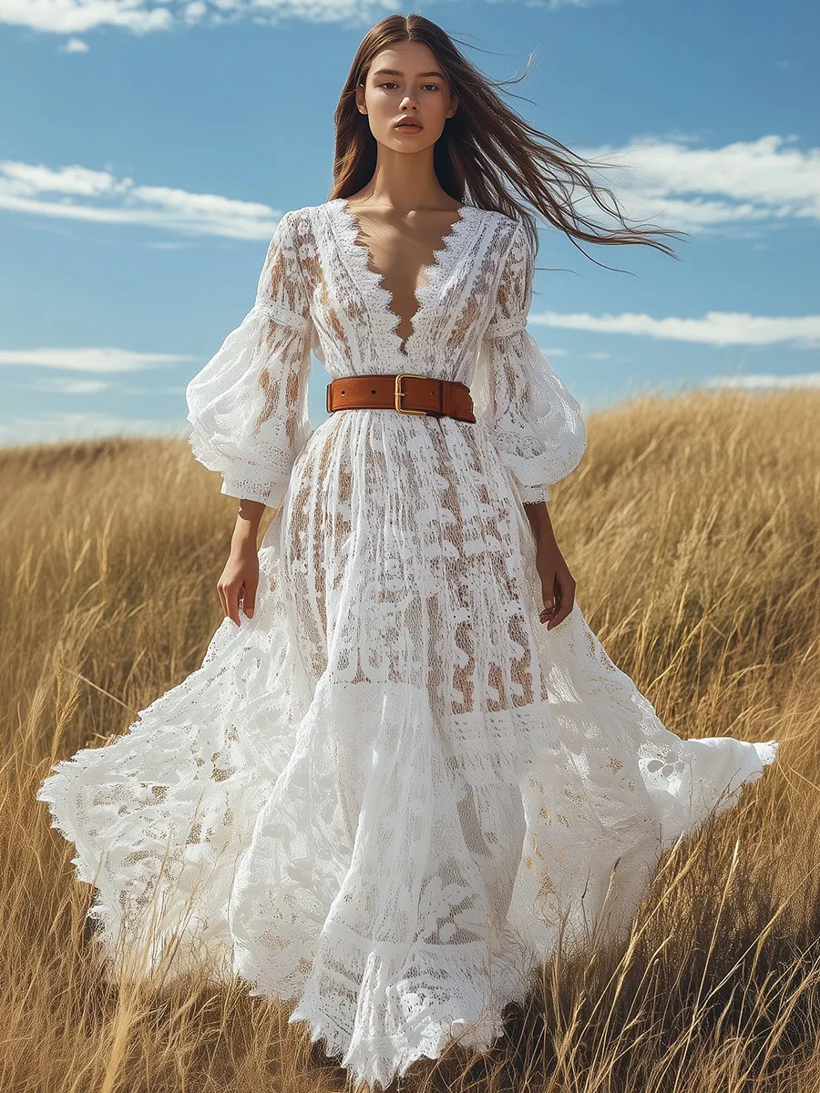 Nancy™ | V-neck Lantern Sleeve Maxi Dress