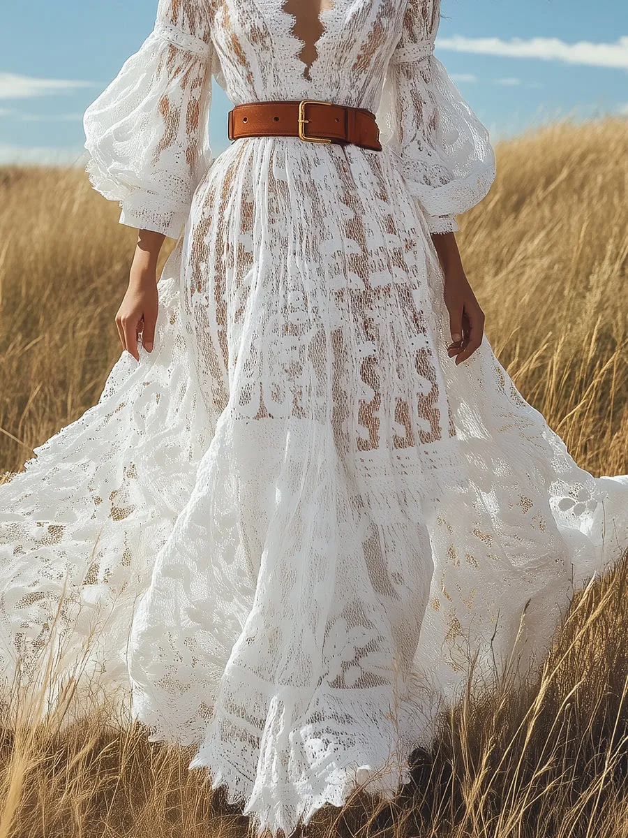 Nancy™ | V-neck Lantern Sleeve Maxi Dress