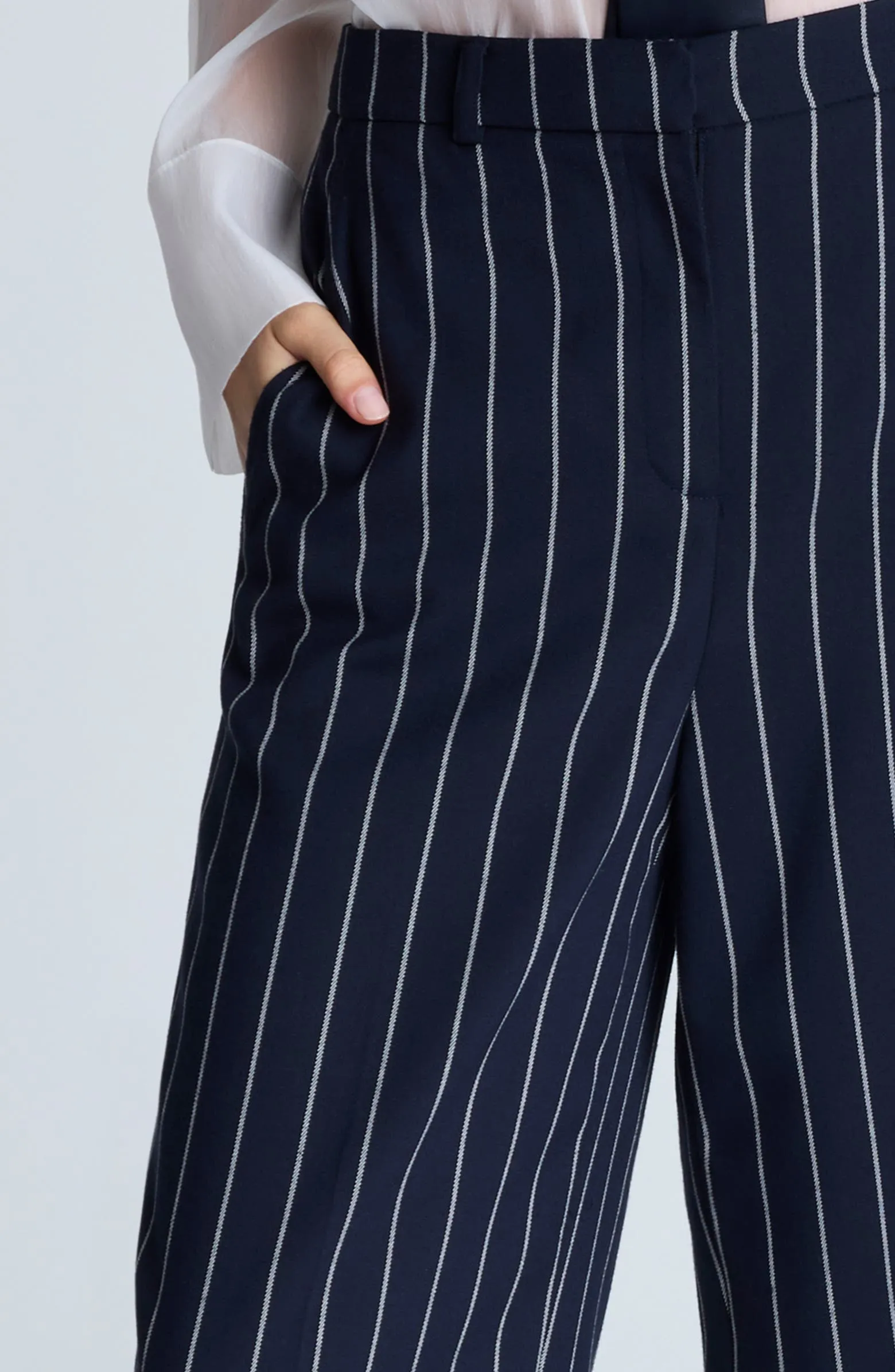 Navy 2 Piece Peak Lapel Double Breasted Wide Leg Pants Casual Striped Women's Suit