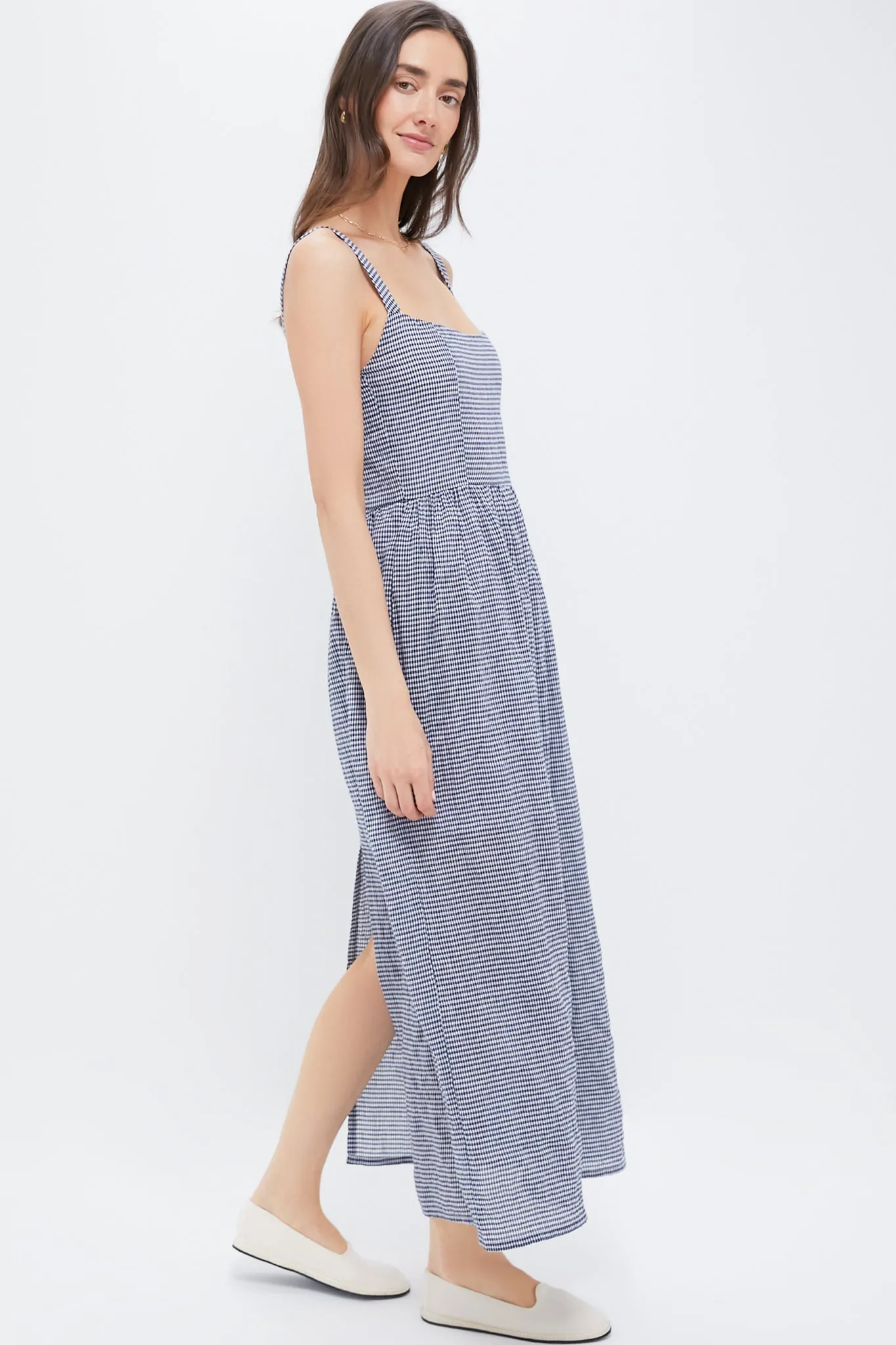 Navy Gingham Jour Maxi Dress