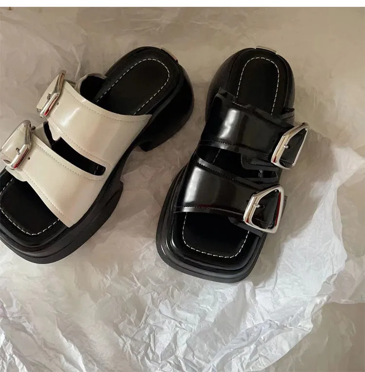 NEW & INSTOCK - Korean Style Leather Thick-sole Sandal Slippers