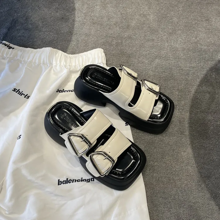 NEW & INSTOCK - Korean Style Leather Thick-sole Sandal Slippers