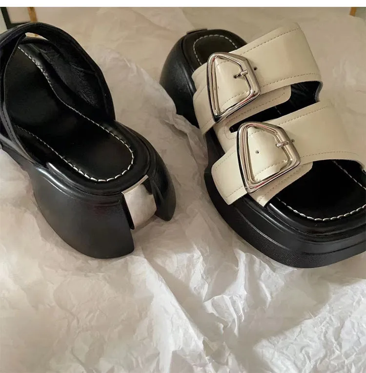 NEW & INSTOCK - Korean Style Leather Thick-sole Sandal Slippers