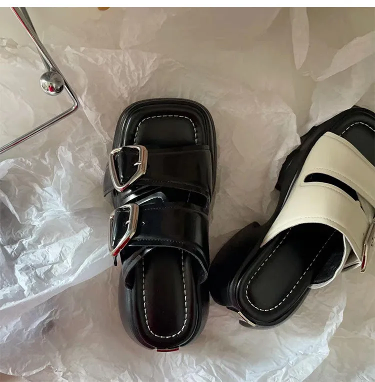 NEW & INSTOCK - Korean Style Leather Thick-sole Sandal Slippers
