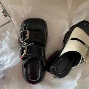 NEW & INSTOCK - Korean Style Leather Thick-sole Sandal Slippers