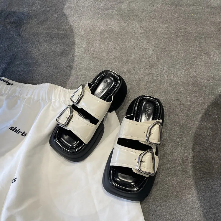NEW & INSTOCK - Korean Style Leather Thick-sole Sandal Slippers