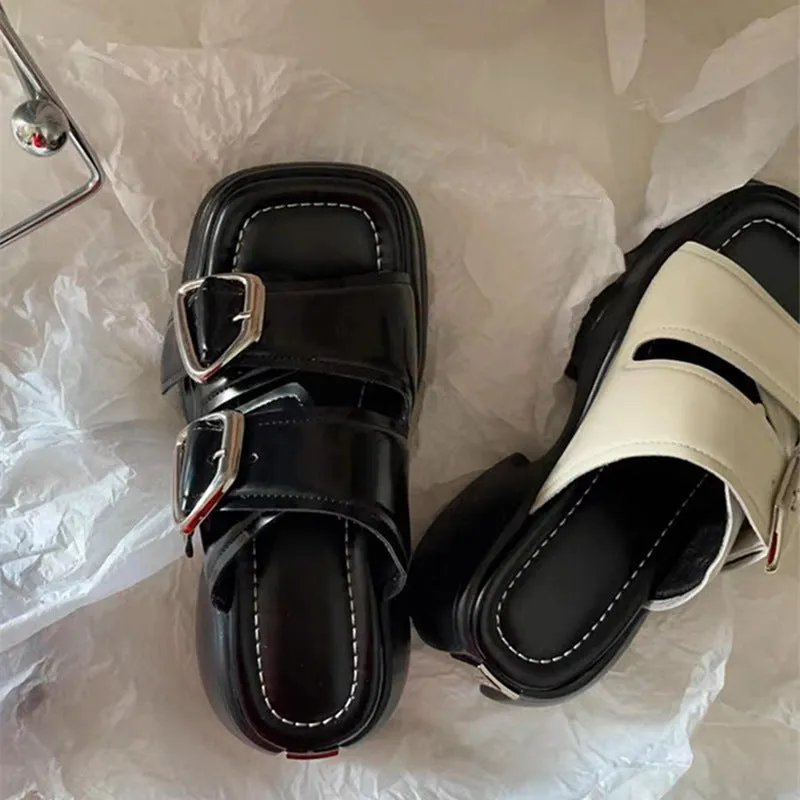 NEW & INSTOCK - Korean Style Leather Thick-sole Sandal Slippers