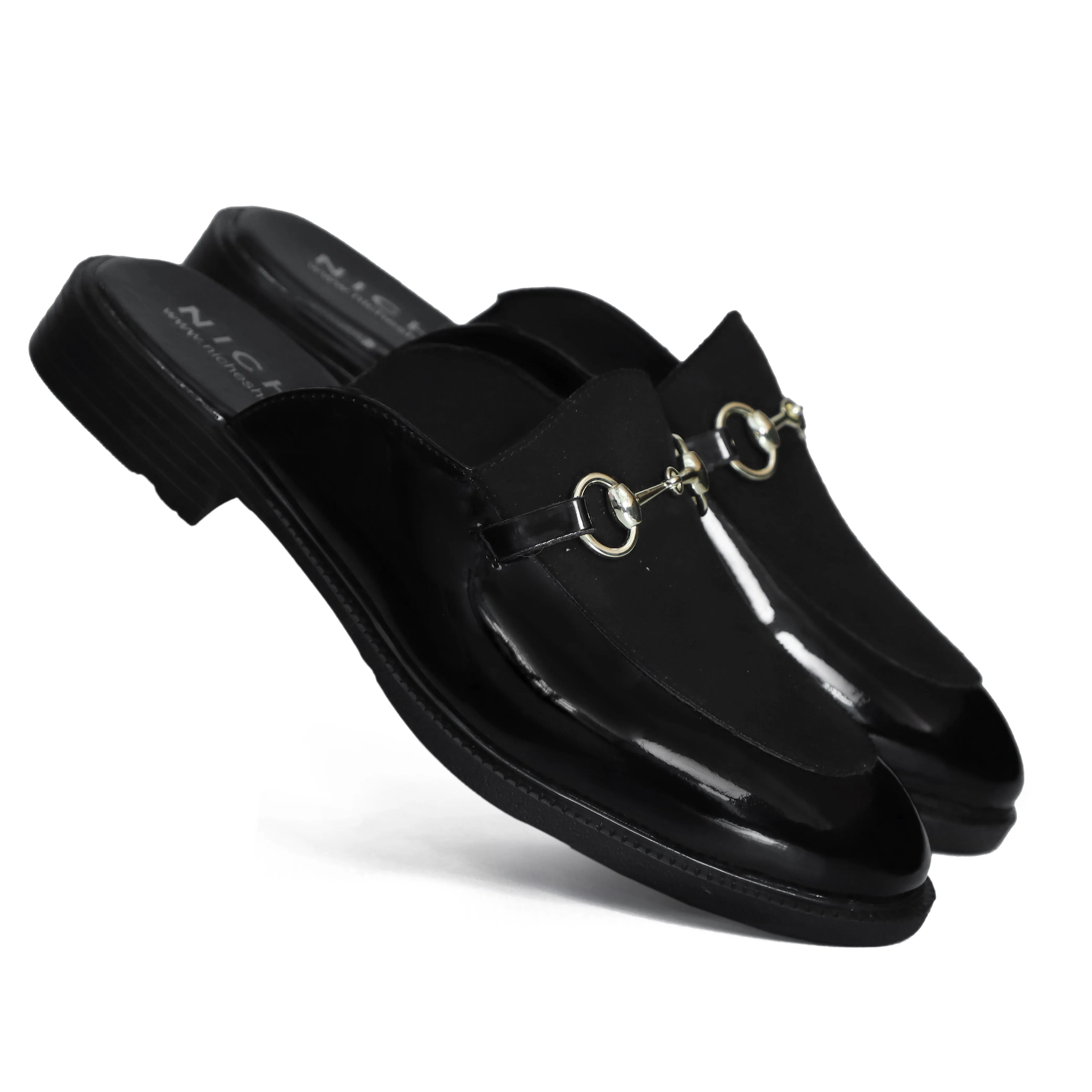 NICHE Black Patent Horsebit Mule