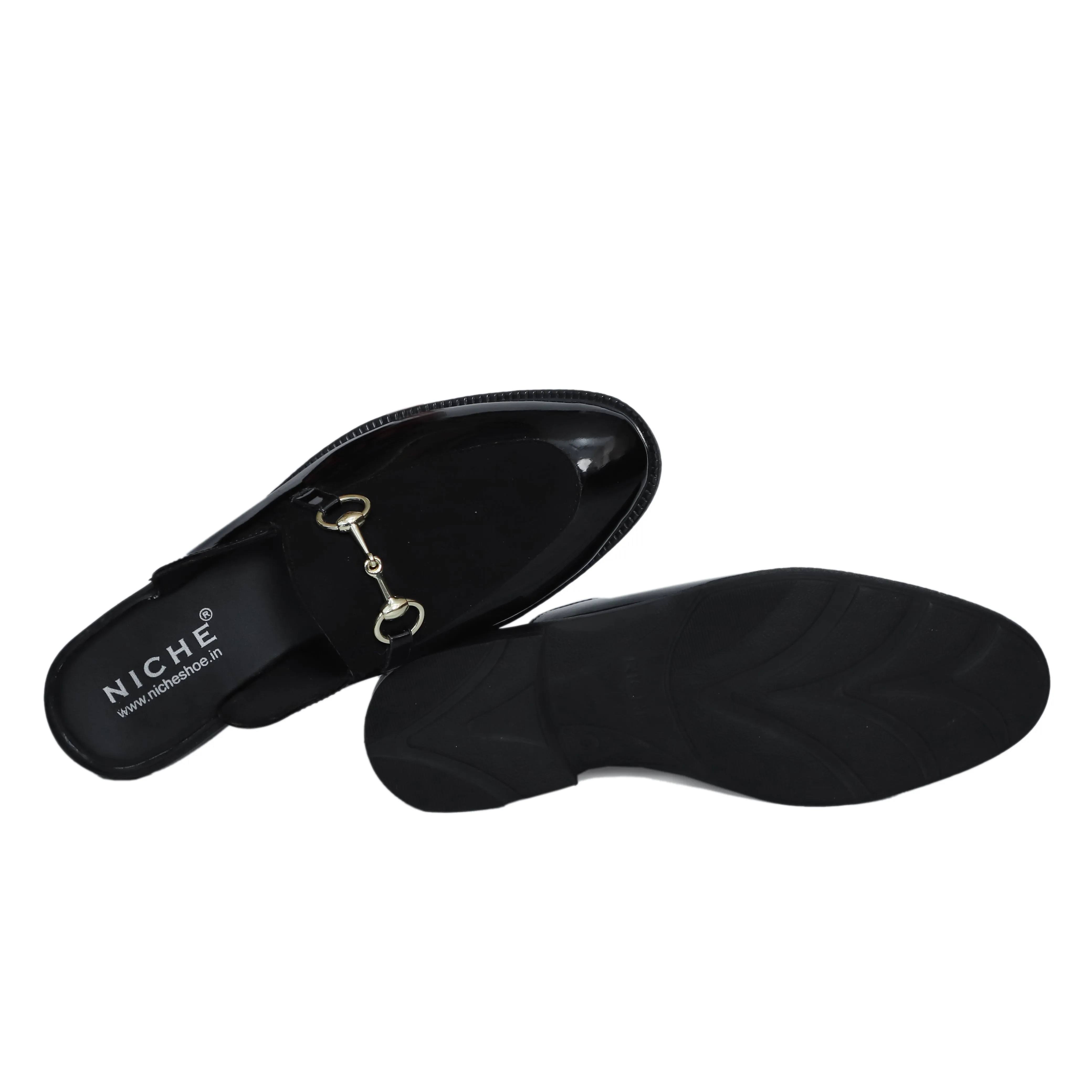 NICHE Black Patent Horsebit Mule