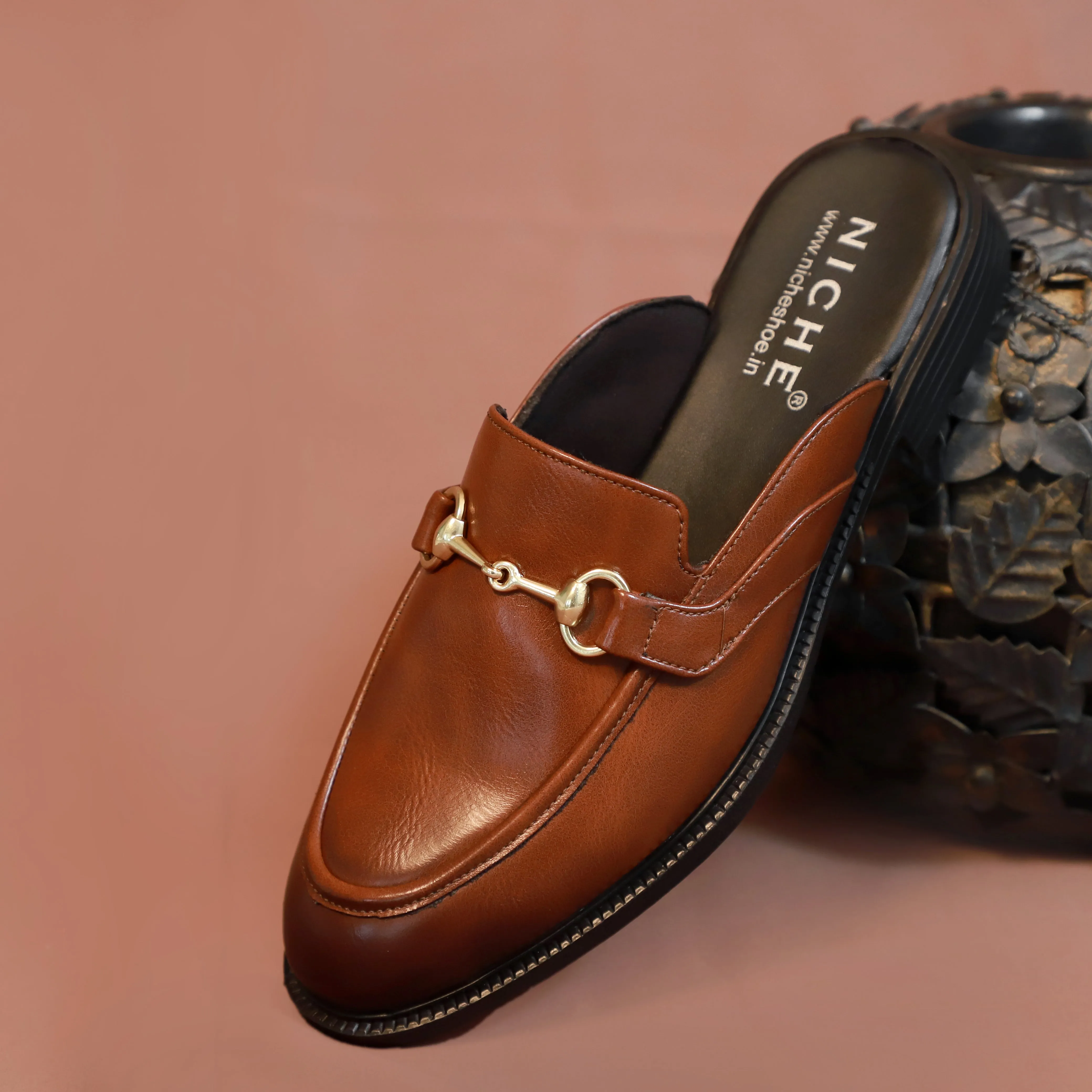 NICHE Tan Brown Horsebit Mule