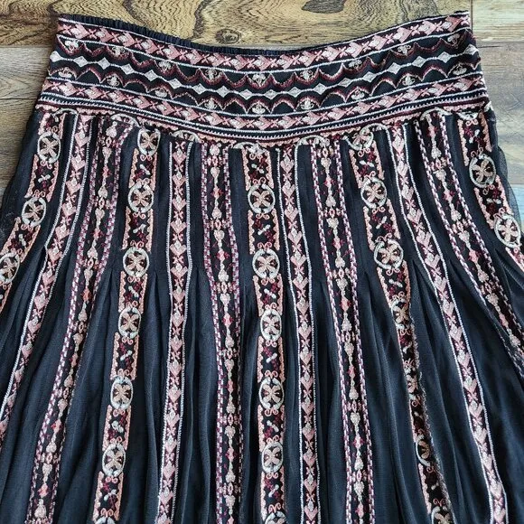 NWoT Soft Surroundings Embroidered Sheer-Mesh Maxi Skirt Pull-On Smocked-Waist