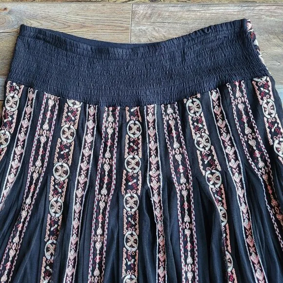 NWoT Soft Surroundings Embroidered Sheer-Mesh Maxi Skirt Pull-On Smocked-Waist