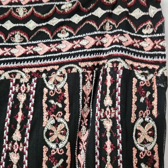 NWoT Soft Surroundings Embroidered Sheer-Mesh Maxi Skirt Pull-On Smocked-Waist