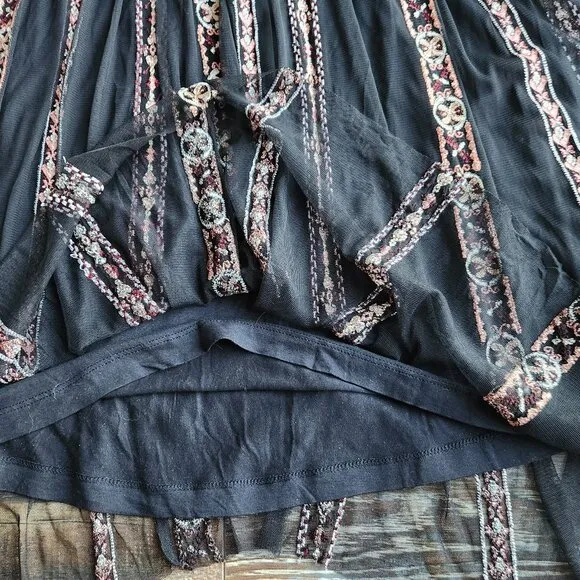 NWoT Soft Surroundings Embroidered Sheer-Mesh Maxi Skirt Pull-On Smocked-Waist