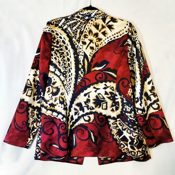 NWT Chico's Soft Printed Red Maple Blazer Jacket Size 1 Medium