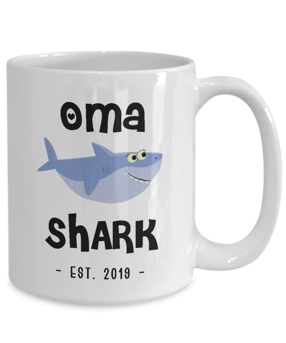Oma Shark Mug New Oma Est 2019 Do Do Do Expecting Omas Baby Shower Pregnancy Reveal Announcement Gifts Coffee Cup