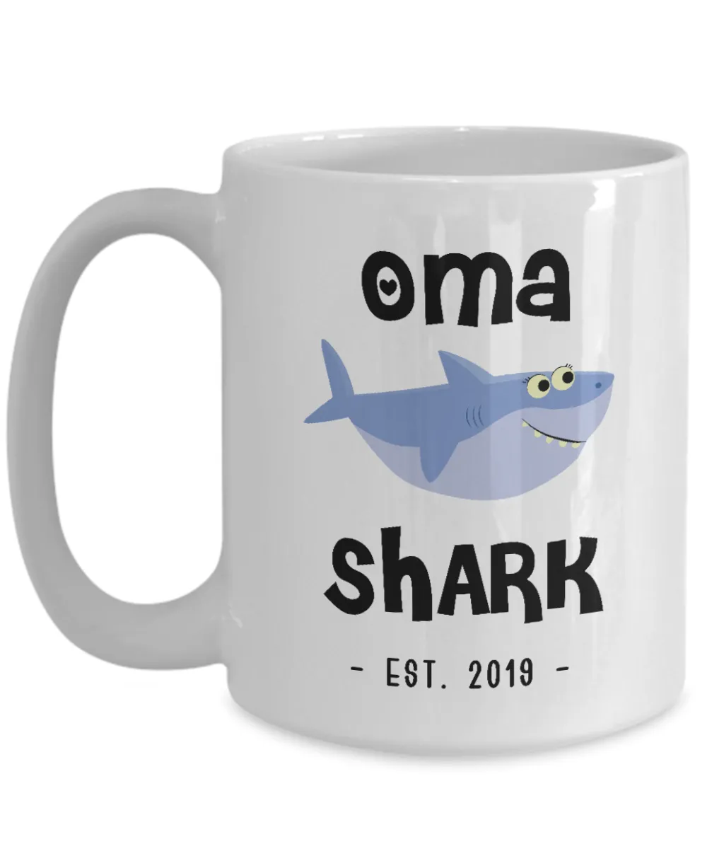 Oma Shark Mug New Oma Est 2019 Do Do Do Expecting Omas Baby Shower Pregnancy Reveal Announcement Gifts Coffee Cup