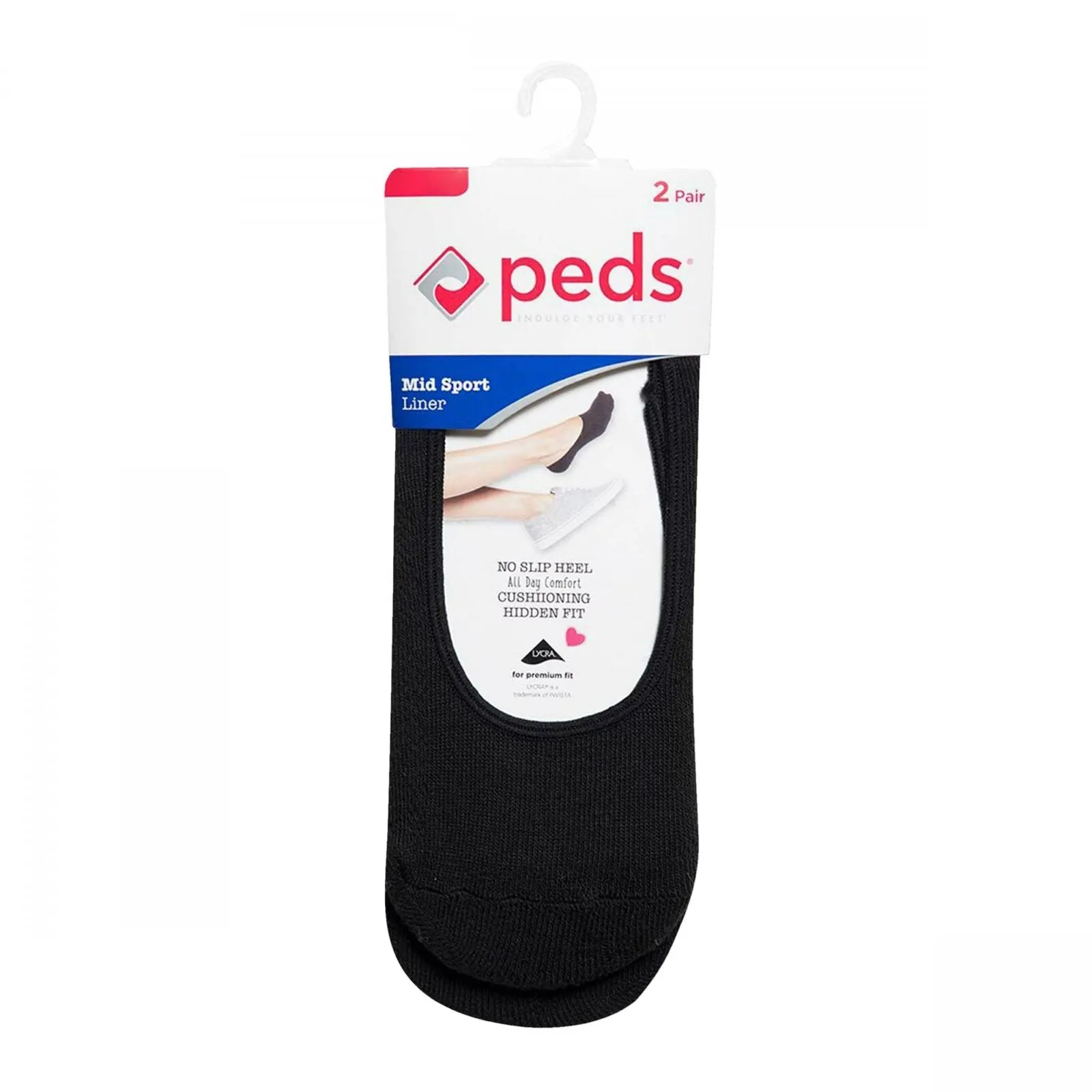 Peds Women's Mid Sport Cushioned Heel and Toe Liner Socks 2 Pair Pack
