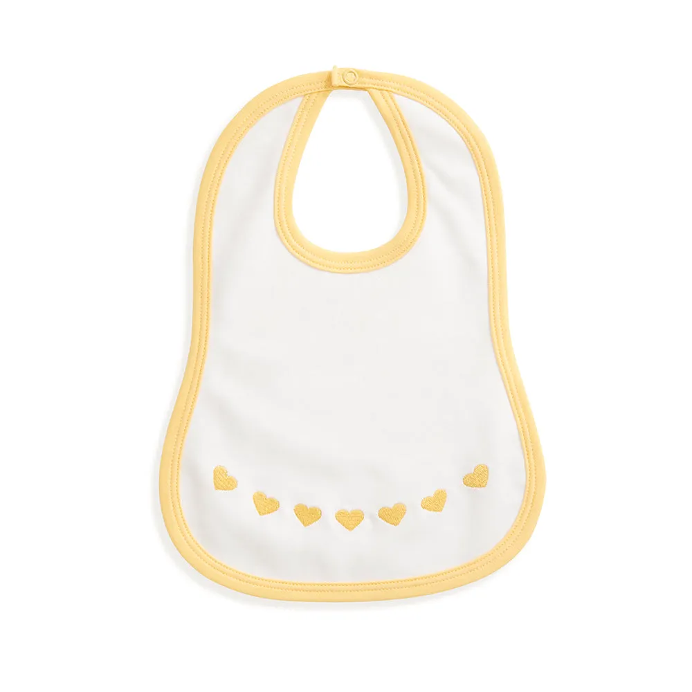 Pima & Terry Bib with Heart Embroidery -- Yellow