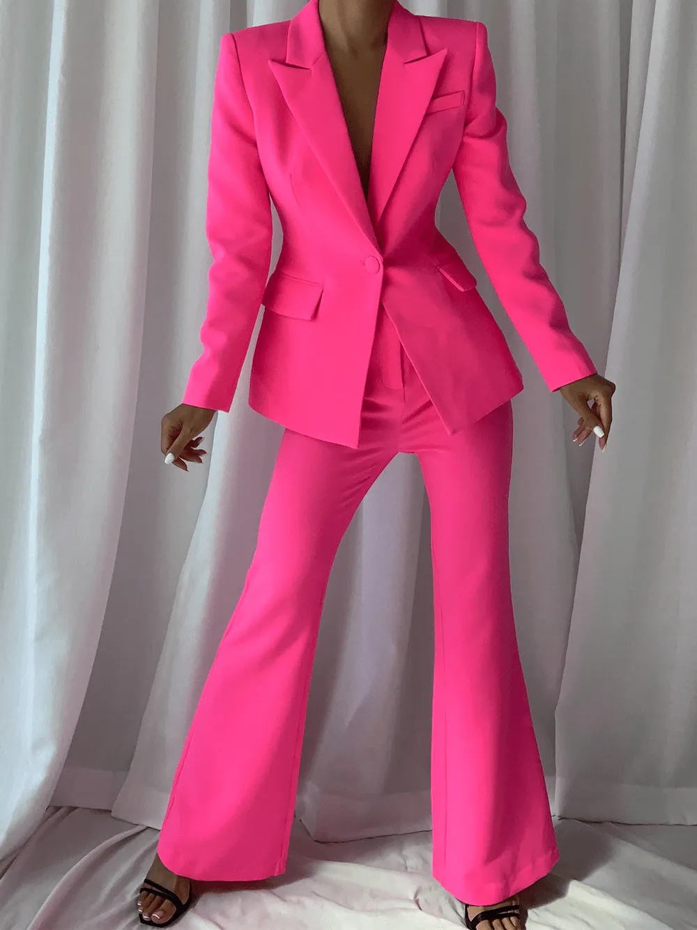 Pink 2 Piece Peak Lapel Single Breasted Slim Fit Women's Suit