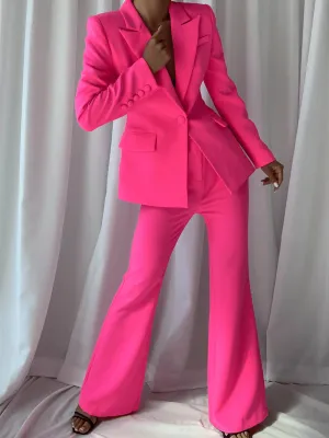 Pink 2 Piece Peak Lapel Single Breasted Slim Fit Women's Suit
