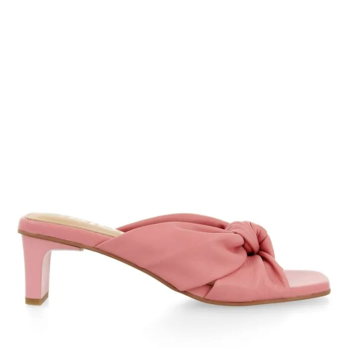 Pink knot leather mules