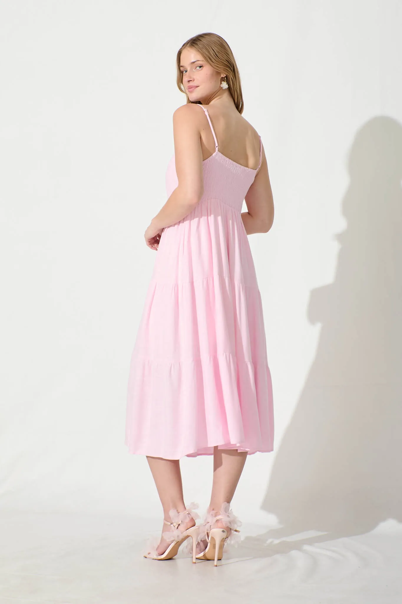 Pink Linen Blend Midi Dress - Utopia Style