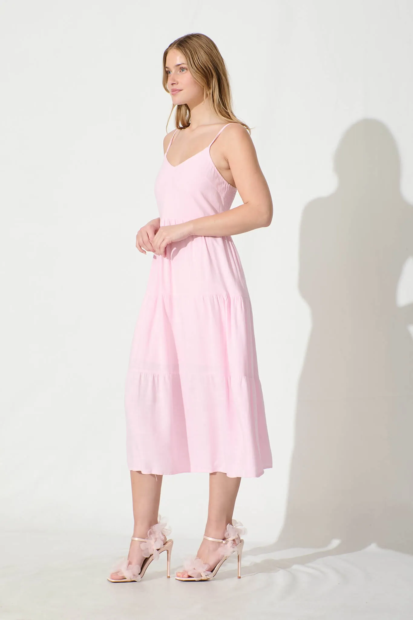 Pink Linen Blend Midi Dress - Utopia Style