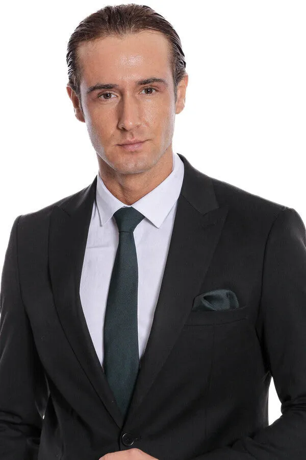 Plain 2 Piece Slim Fit Black Men Suit - Wessi