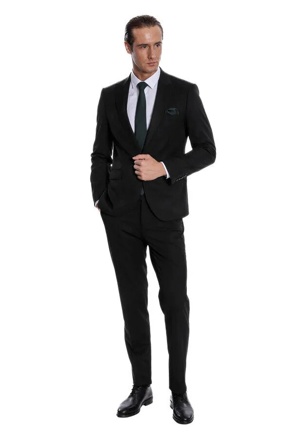 Plain 2 Piece Slim Fit Black Men Suit - Wessi