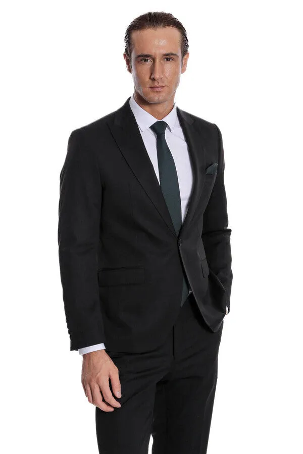 Plain 2 Piece Slim Fit Black Men Suit - Wessi