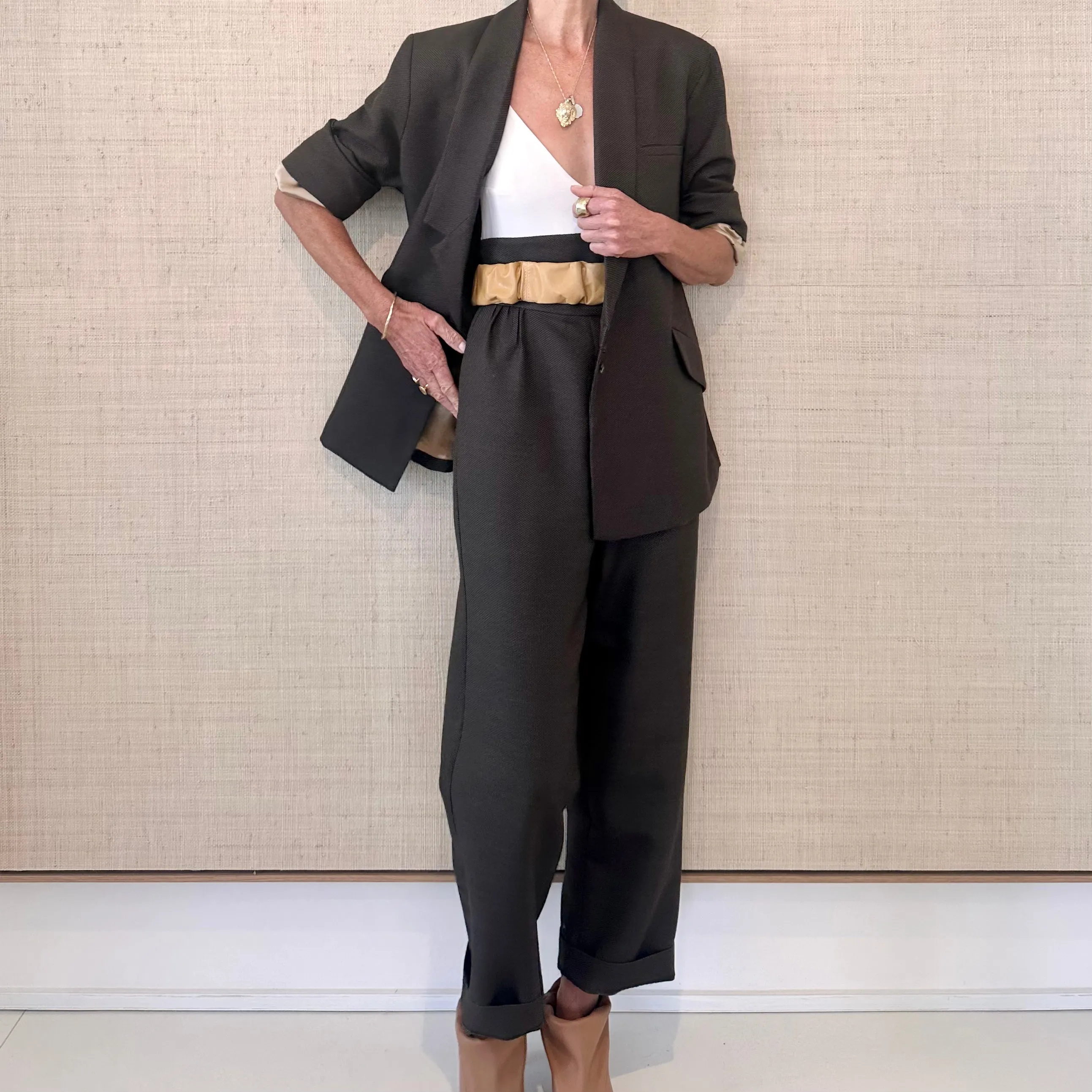 Pleat Pant Chocolate Wool Silk