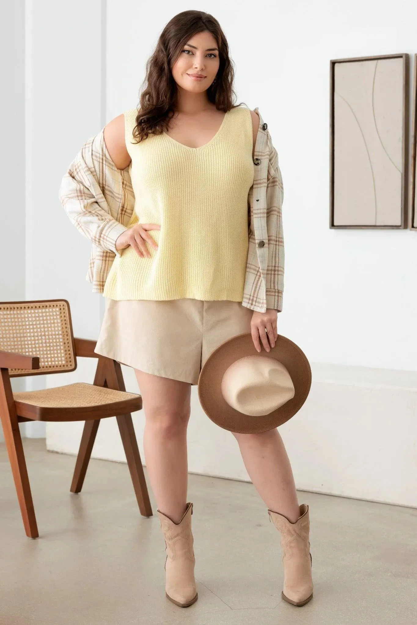 Plus Size Sleeveless V-Neck Knit Sweater Top