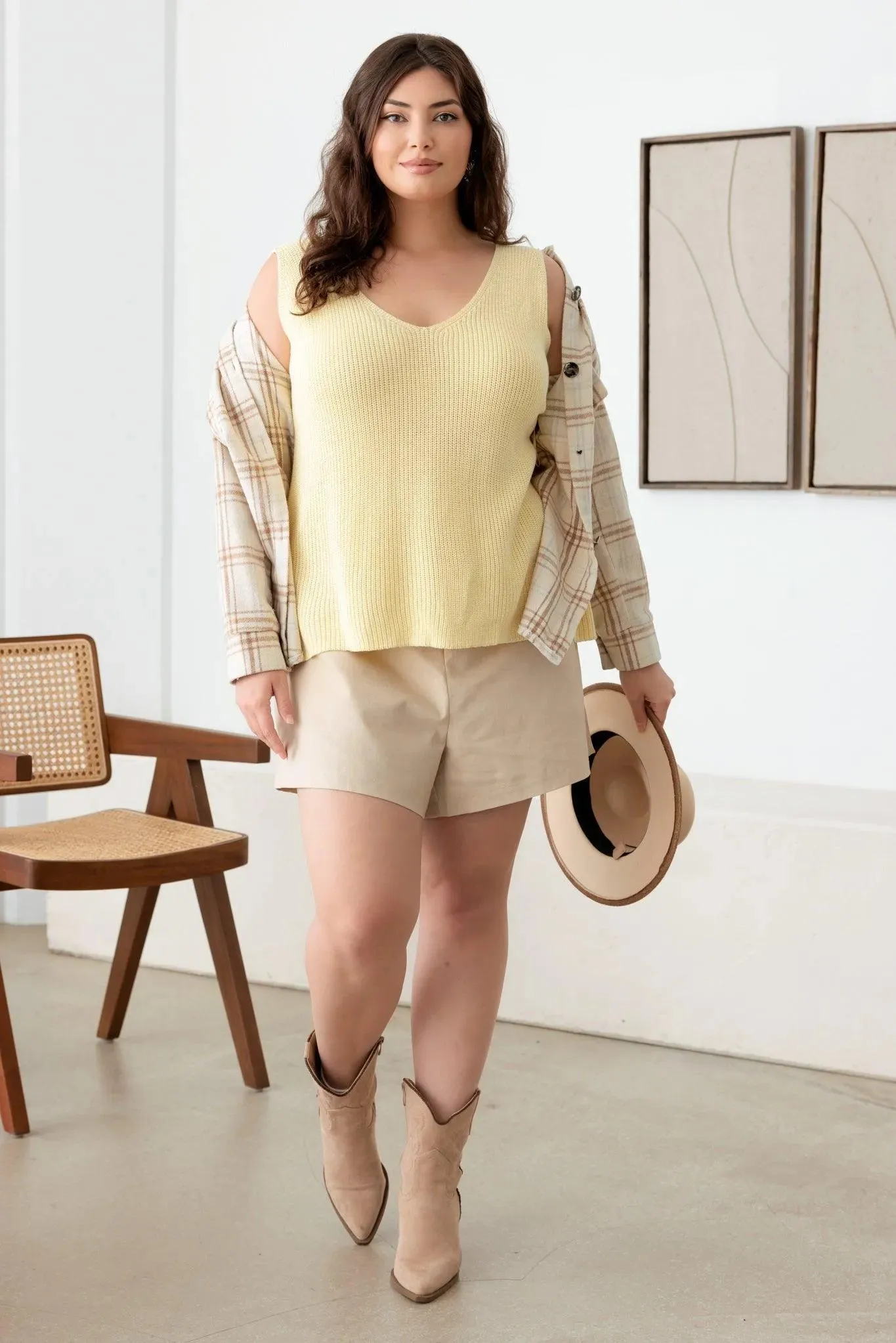 Plus Size Sleeveless V-Neck Knit Sweater Top