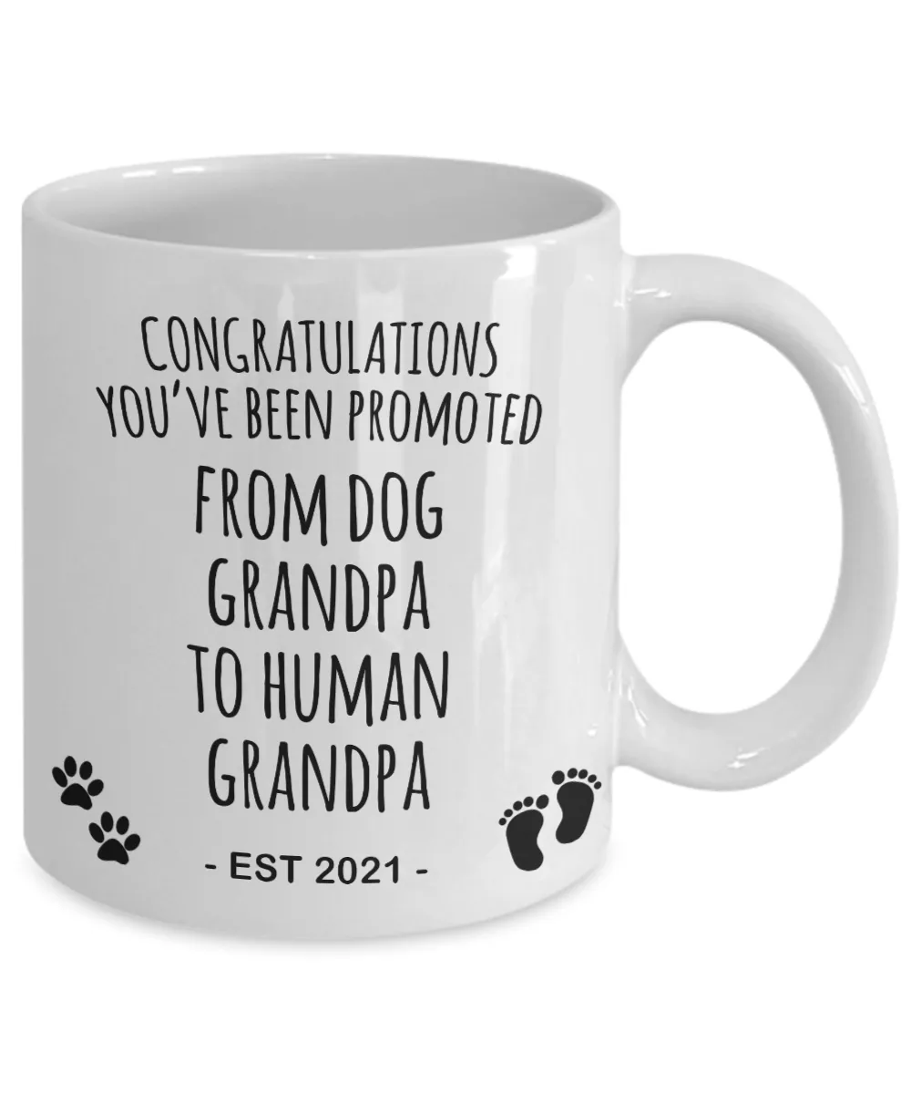 Promoted From Dog Grandpa To Human Grandpa Mug Est 2021 Pregnancy Reveal Announcement New Baby Coffee Cup