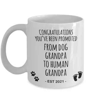 Promoted From Dog Grandpa To Human Grandpa Mug Est 2021 Pregnancy Reveal Announcement New Baby Coffee Cup