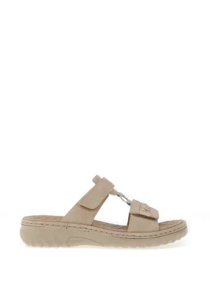 Rieker Womens T Bar Mule Sandals, Beige