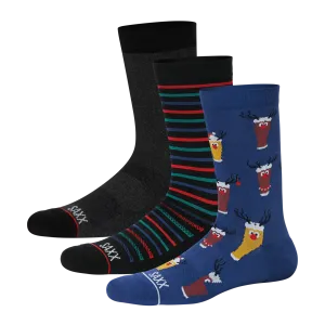 Saxx Mens Whole Package 3-Pack Crew Socks - Brewdolph/Gent Stripe/Black