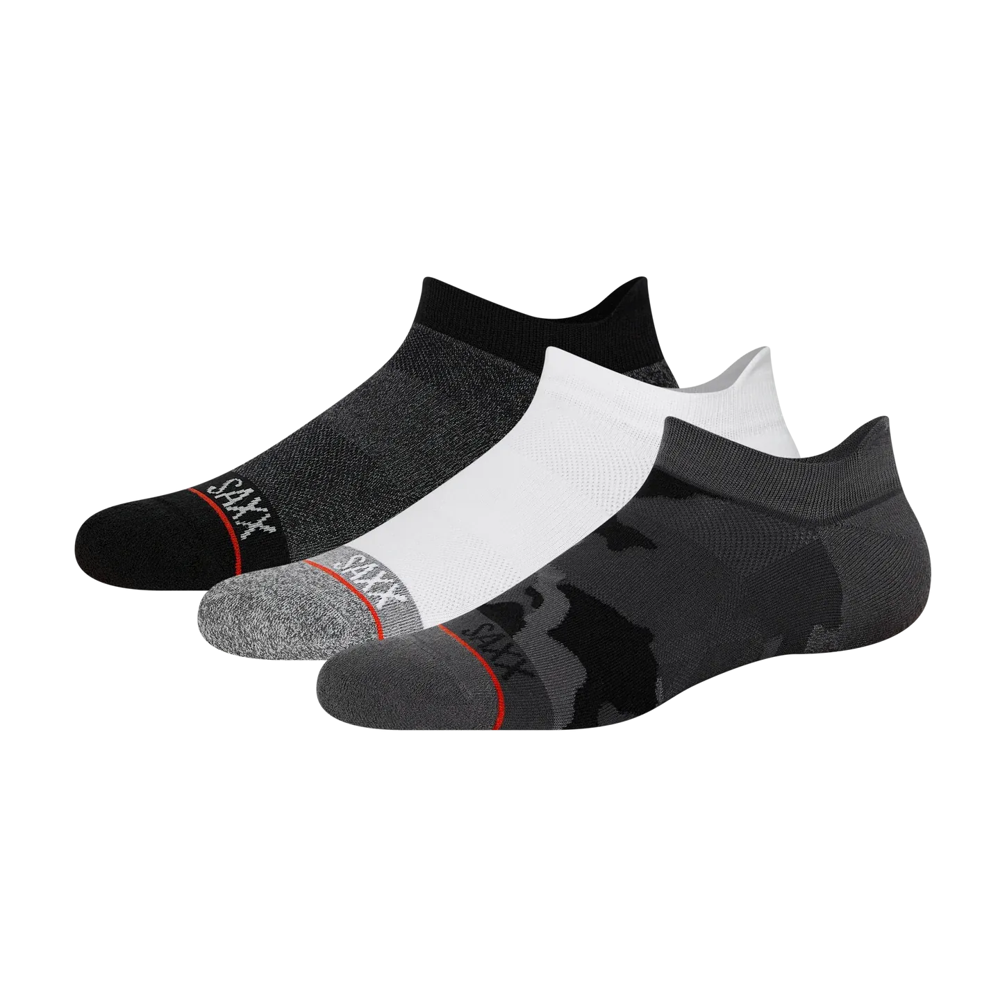 Saxx Mens Whole Package 3-Pack Low Show Socks - Black/White/Super Camo